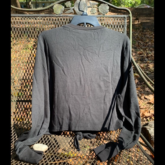 Bebe Logo Light Thermal Tie Waist Top Black Size L - Picture 4 of 8